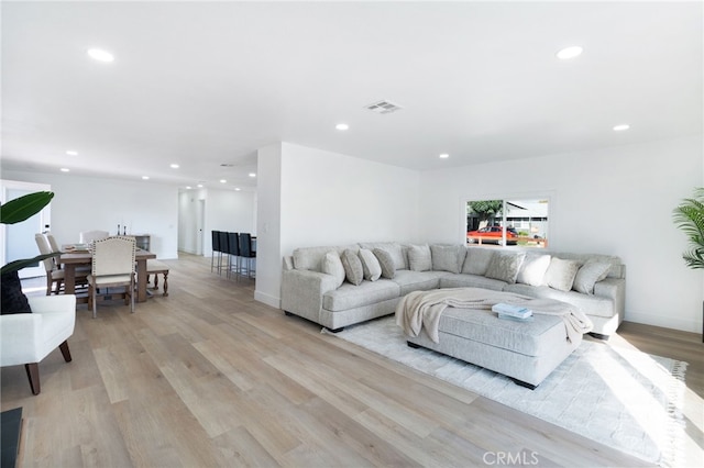 living room featuring light wood-type flooring