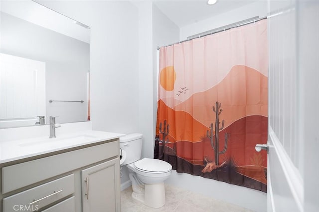 full bathroom featuring tile patterned floors, vanity, toilet, and shower / tub combo