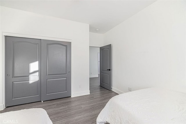 bedroom with hardwood / wood-style floors and a closet