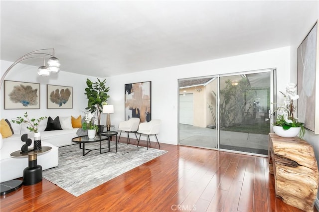 living room with hardwood / wood-style floors