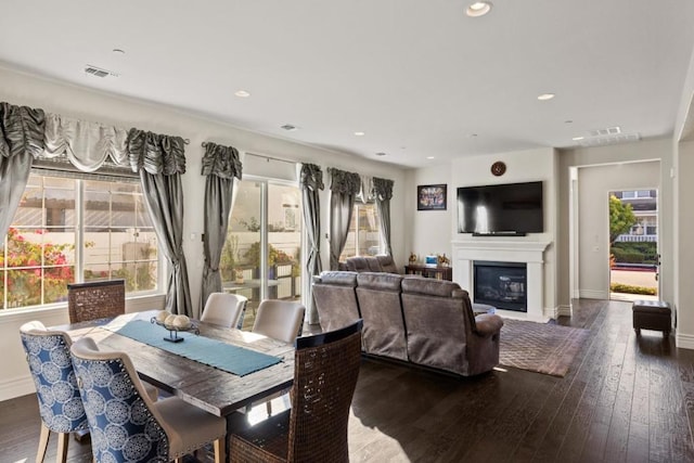 dining space with dark hardwood / wood-style floors and a wealth of natural light