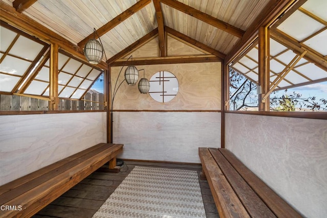 view of sauna with a healthy amount of sunlight and hardwood / wood-style flooring