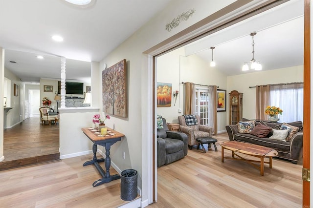 living room featuring light wood-type flooring