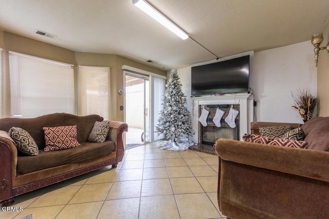 living room featuring light tile patterned floors