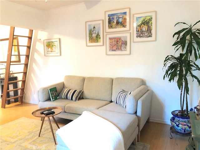 living room with light hardwood / wood-style flooring