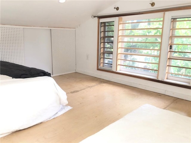 bedroom featuring multiple windows and hardwood / wood-style floors