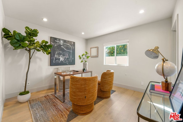 office with light wood-type flooring