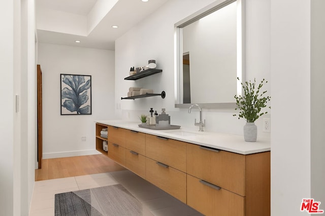 bathroom featuring hardwood / wood-style floors and vanity