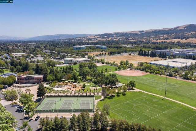 drone / aerial view featuring a mountain view