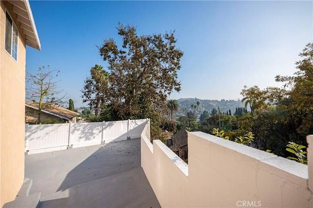 view of patio / terrace with a mountain view