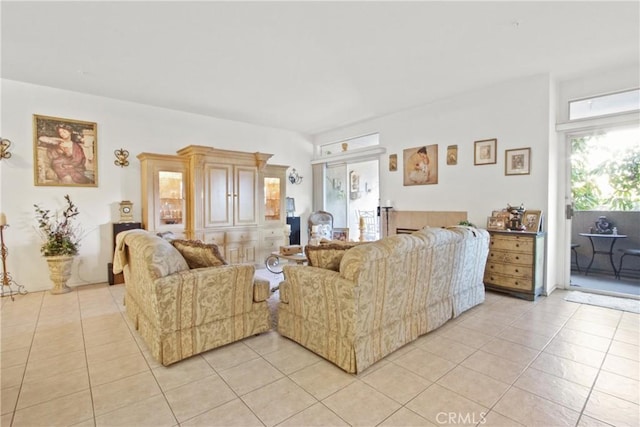 living room featuring light tile patterned flooring