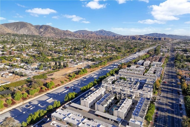 bird's eye view with a mountain view