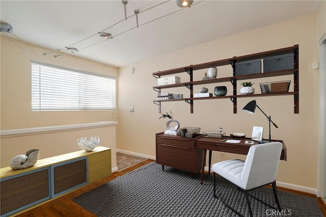 home office featuring dark hardwood / wood-style floors