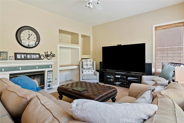 living room with ceiling fan