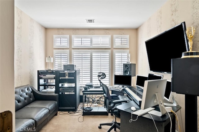 office featuring light colored carpet