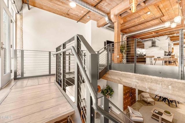 interior space featuring wooden ceiling