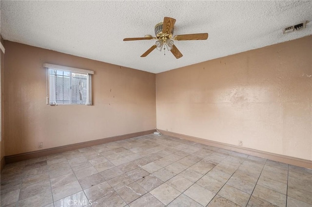 spare room featuring ceiling fan and a textured ceiling