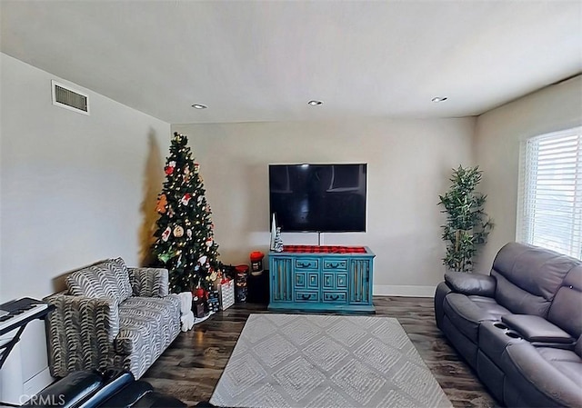 living room featuring dark hardwood / wood-style flooring