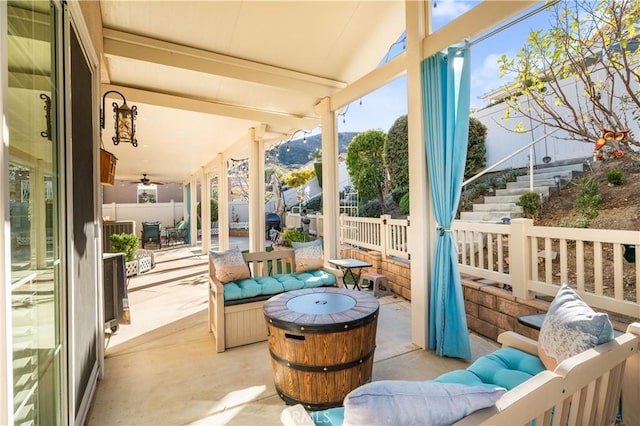 2028 Melbourne Cir, Banning, CA 92220 - sunroom / solarium with an outdoor living space and a ceiling fan