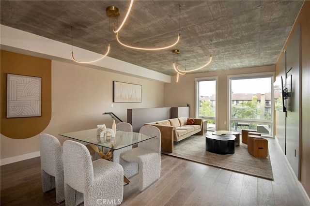 dining space featuring wood-type flooring