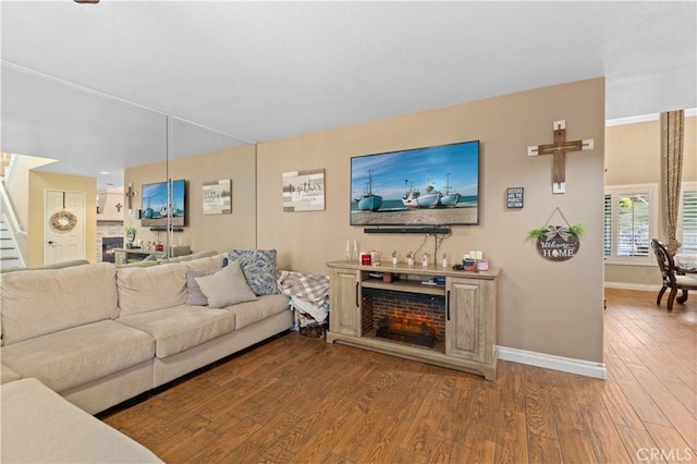 living room with hardwood / wood-style flooring