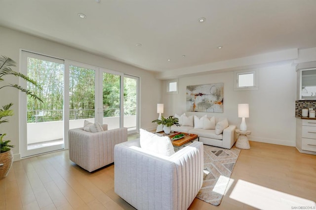 living room with light hardwood / wood-style floors