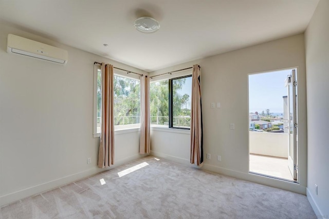 carpeted empty room with an AC wall unit