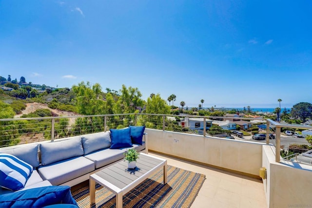 view of patio / terrace featuring an outdoor living space and a balcony