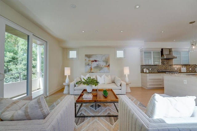 living room with light wood-type flooring