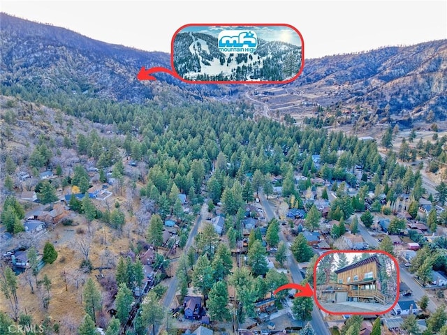 birds eye view of property featuring a mountain view