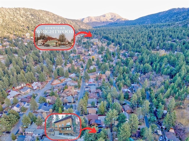 birds eye view of property with a mountain view