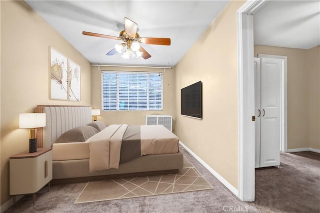 bedroom featuring carpet flooring and ceiling fan