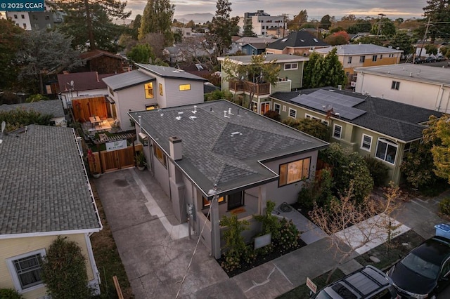 view of aerial view at dusk