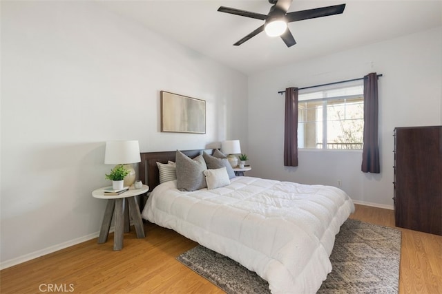 bedroom with ceiling fan and wood-type flooring