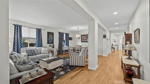 living room featuring light wood-type flooring