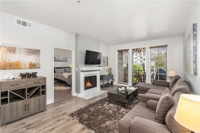 living room with light hardwood / wood-style floors