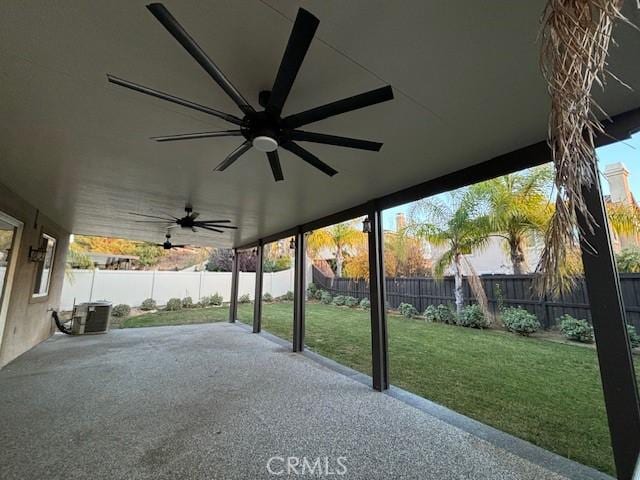 view of patio / terrace featuring central air condition unit and ceiling fan