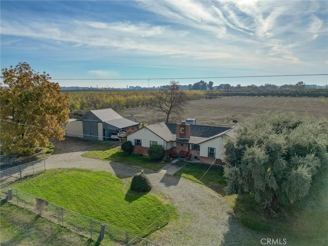 aerial view featuring a rural view