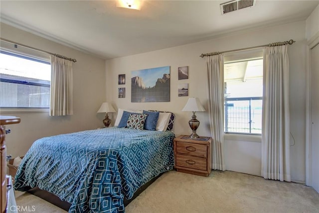 bedroom featuring carpet and multiple windows