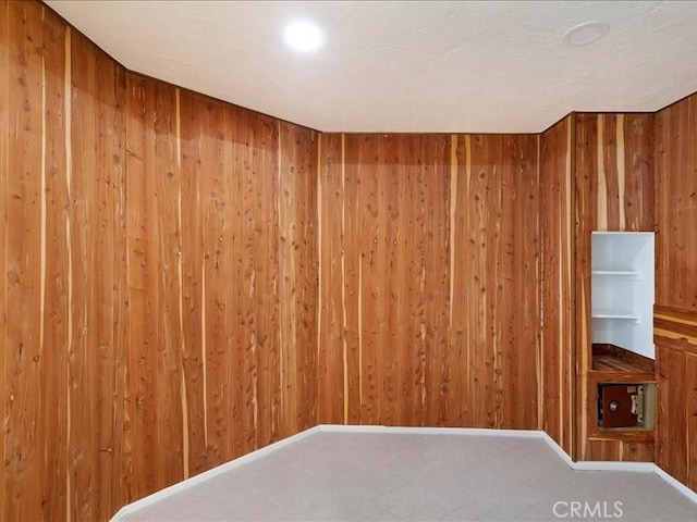 spare room featuring wood walls