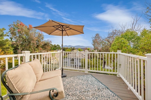 deck featuring a mountain view