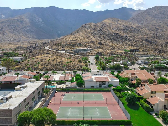 drone / aerial view featuring a mountain view