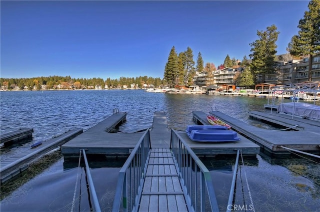 view of dock with a water view