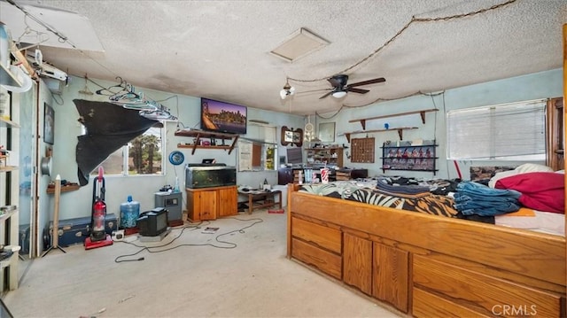 145 Carlota Way, Riverside, CA 92507 - living area featuring a textured ceiling, a ceiling fan, and attic access