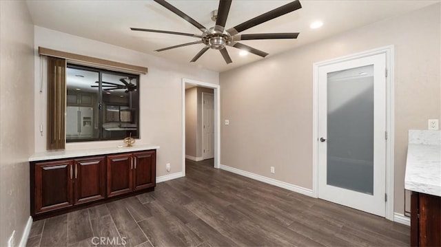 145 Carlota Way, Riverside, CA 92507 - bar area featuring a ceiling fan and dark wood-type flooring