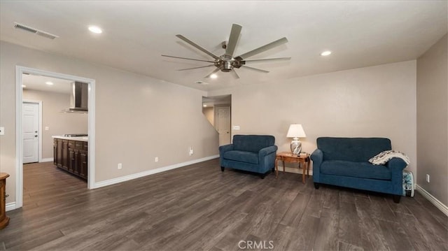 145 Carlota Way, Riverside, CA 92507 - sitting room with a ceiling fan, dark wood-type flooring, and recessed lighting
