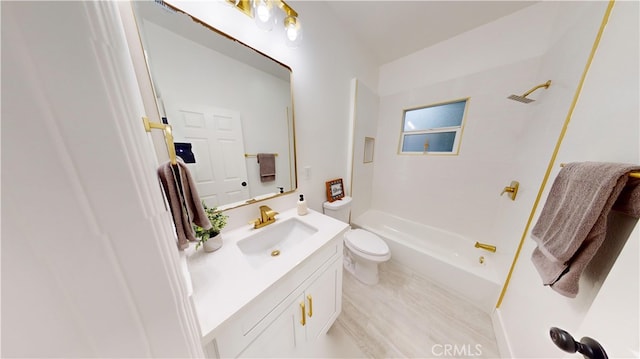 full bathroom featuring shower / washtub combination, vanity, and toilet