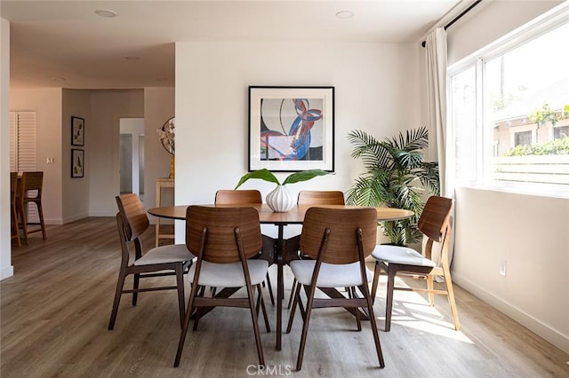 dining space with hardwood / wood-style flooring