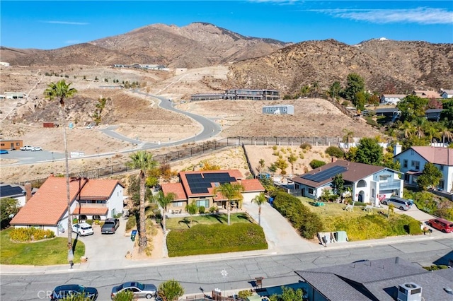 drone / aerial view featuring a mountain view