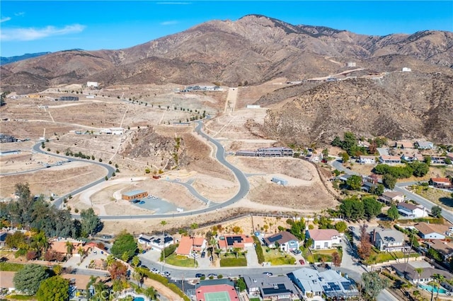 drone / aerial view featuring a mountain view